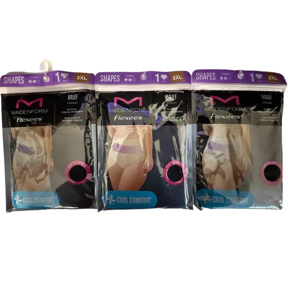 Maidenform Women’s 3XL 3-pack Flexees Shapewear Briefs Tummy Control Black NEW - Picture 1 of 4